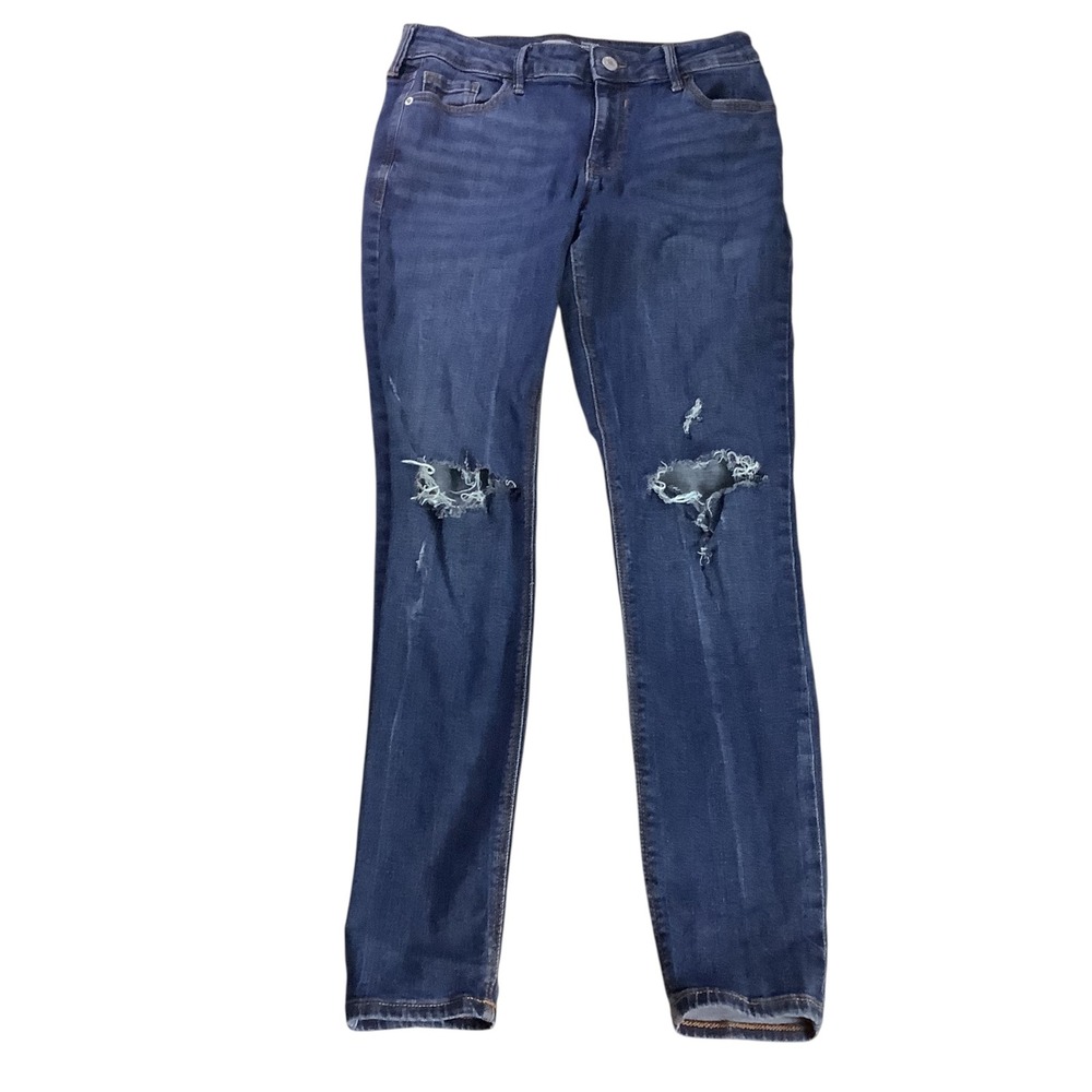 Old Navy Rockstar Super Skinny Women 8 Blue Distressed Mid Rise Denim Jeans
